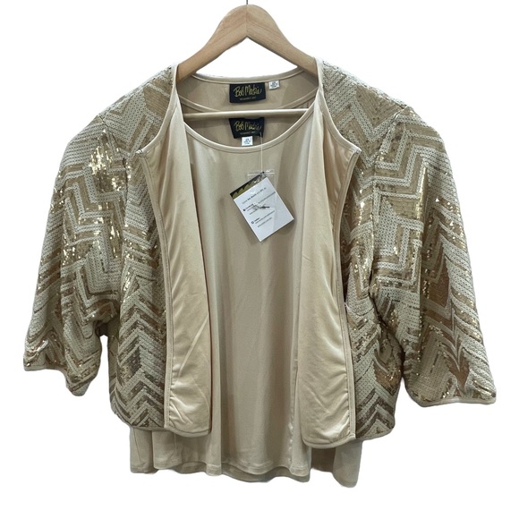 Bob Macke 2X Gold Sequined Holiday Shrug and Knit Tank Set - Picture 3 of 3